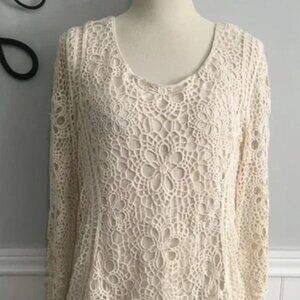 V Cristina Floral Lined Crochet Bodice Long Sleeve Blouse Tunic size XL